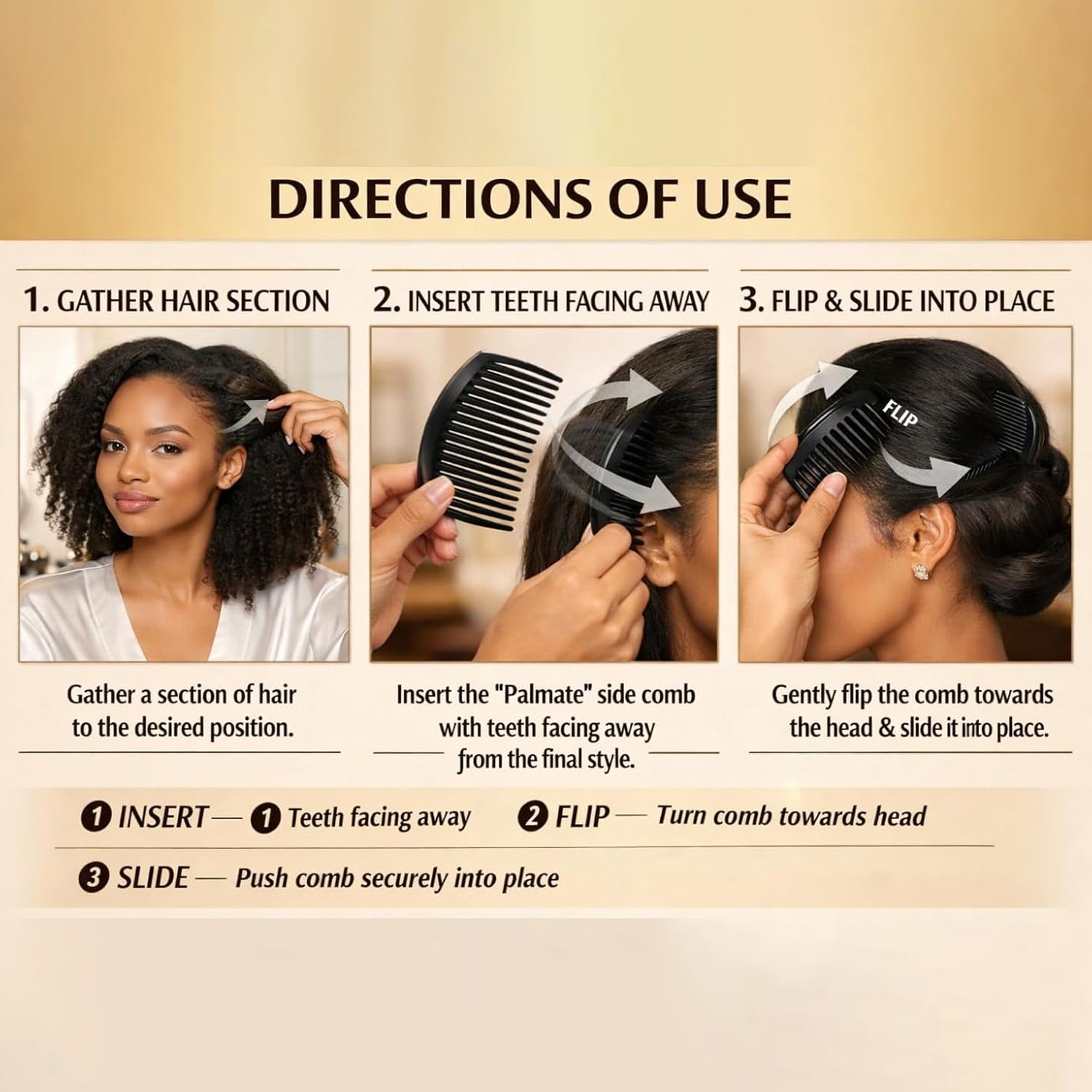 Plastic Hair Styling Side Comb Firm Grip for Updos & Buns - Back View