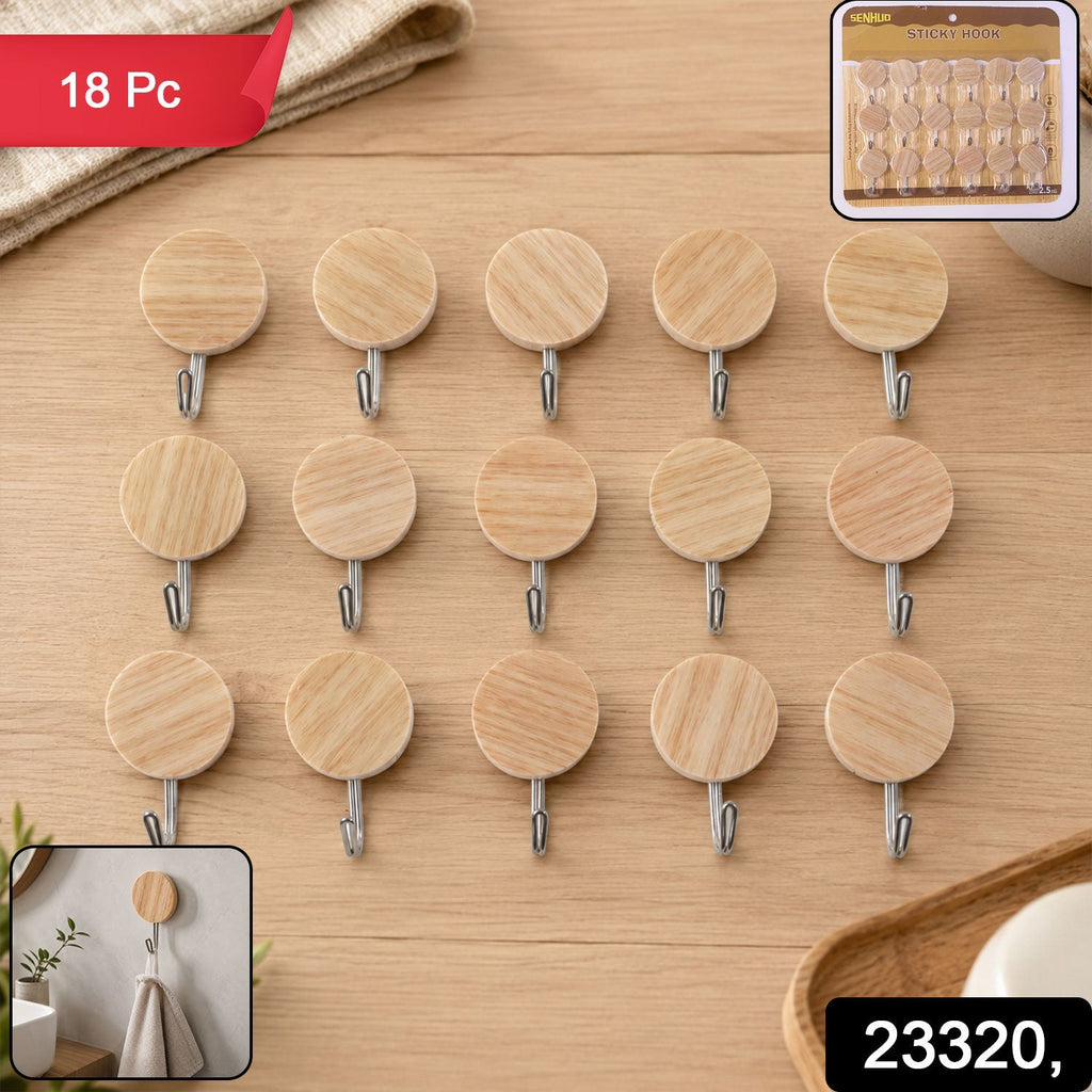 Self-Adhesive Wall Hooks No Drill, Stylish Wooden Finish - Side View