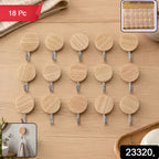 Self-Adhesive Wall Hooks No Drill, Stylish Wooden Finish - Side View