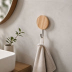 Self-Adhesive Wall Hooks No Drill, Stylish Wooden Finish - Back View