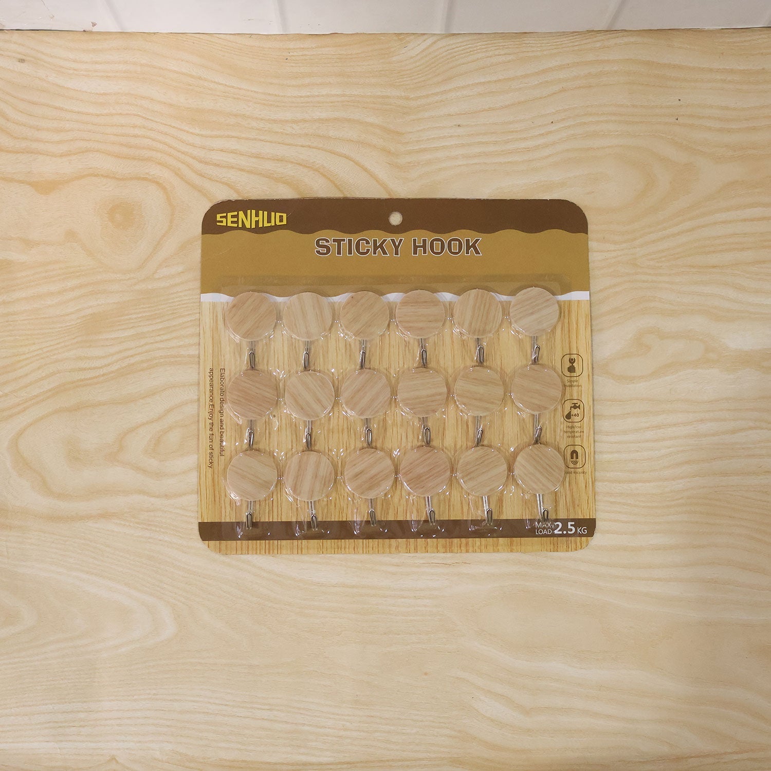 Self-Adhesive Wall Hooks No Drill, Stylish Wooden Finish - Detail View 6