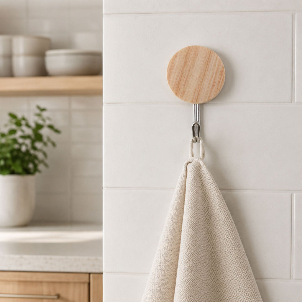 Self-Adhesive Wall Hooks No Drill, Stylish Wooden Finish - Detail View 7