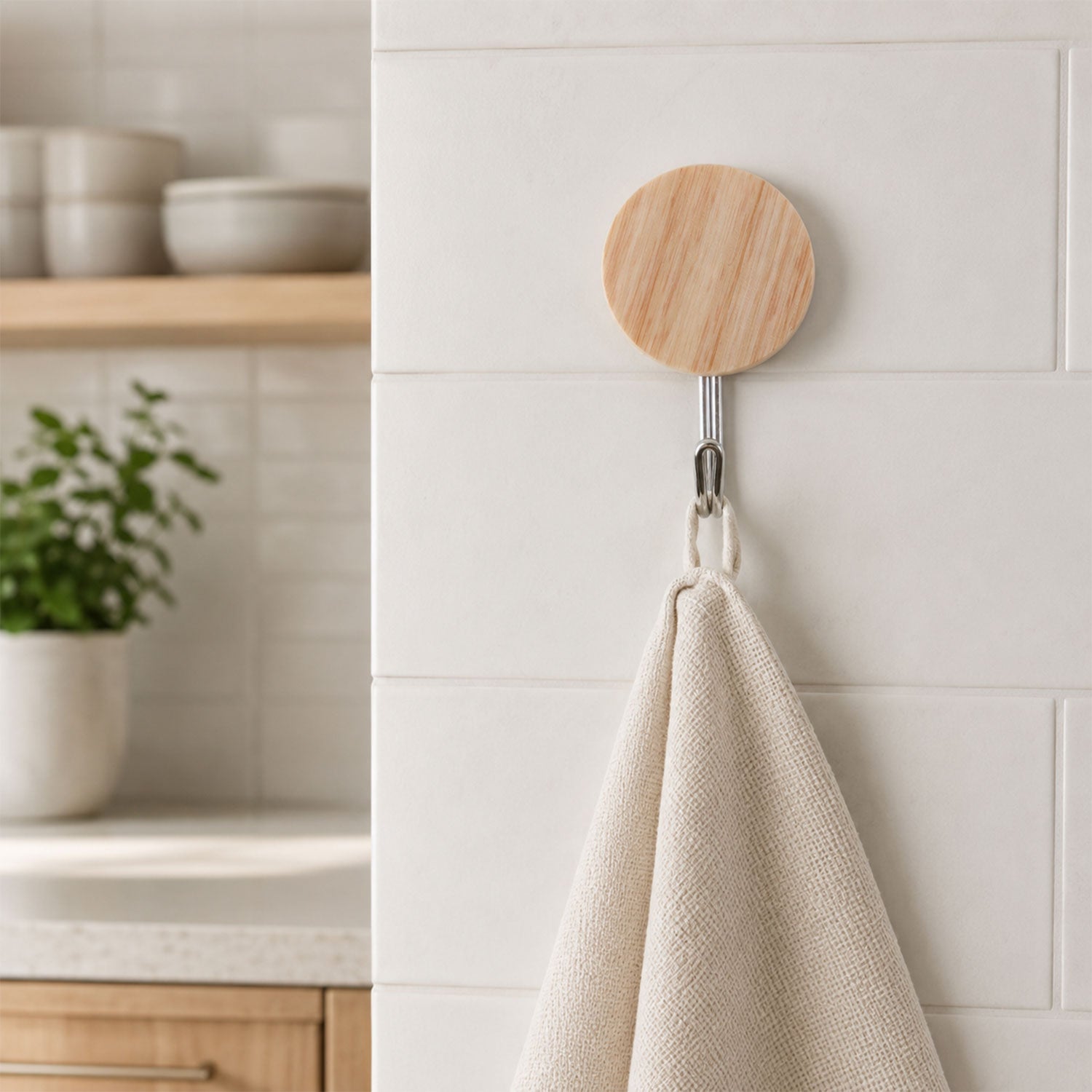 Self-Adhesive Wall Hooks No Drill, Stylish Wooden Finish - Detail View 7