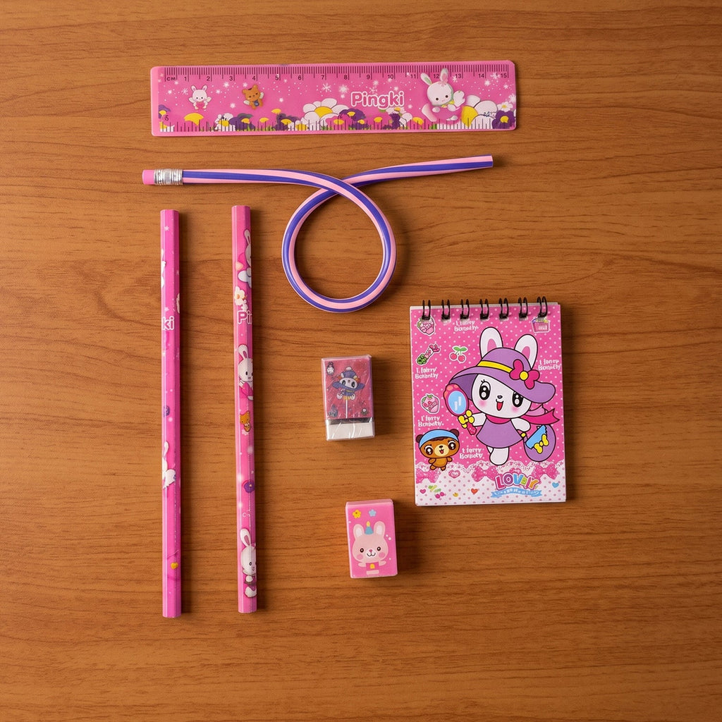 Kids Stationery Set 7-in-1 Cute Pink Gift Pack for Girls - Detail View 8