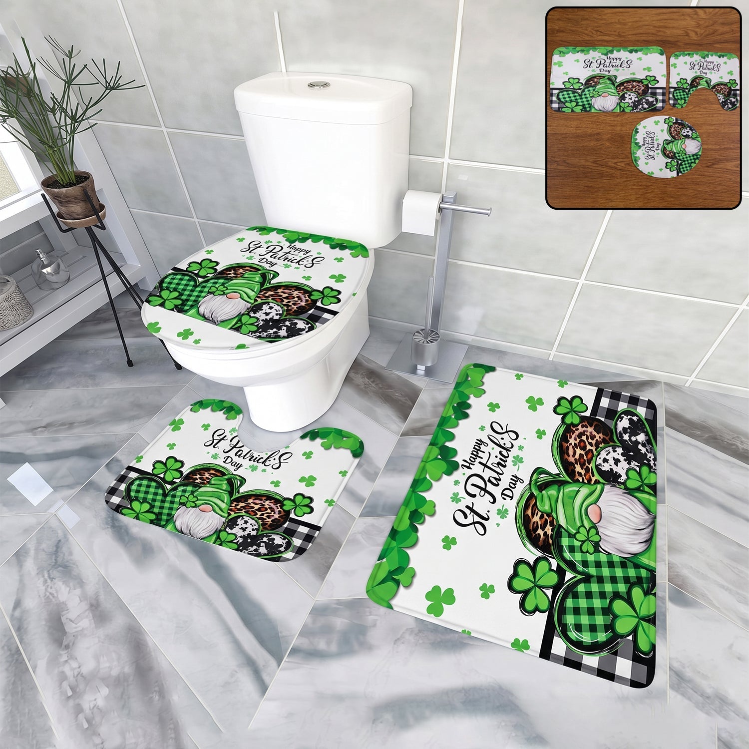 3 in 1 Bathroom Mat Set Complete Floor Coverage & Non-Slip Design