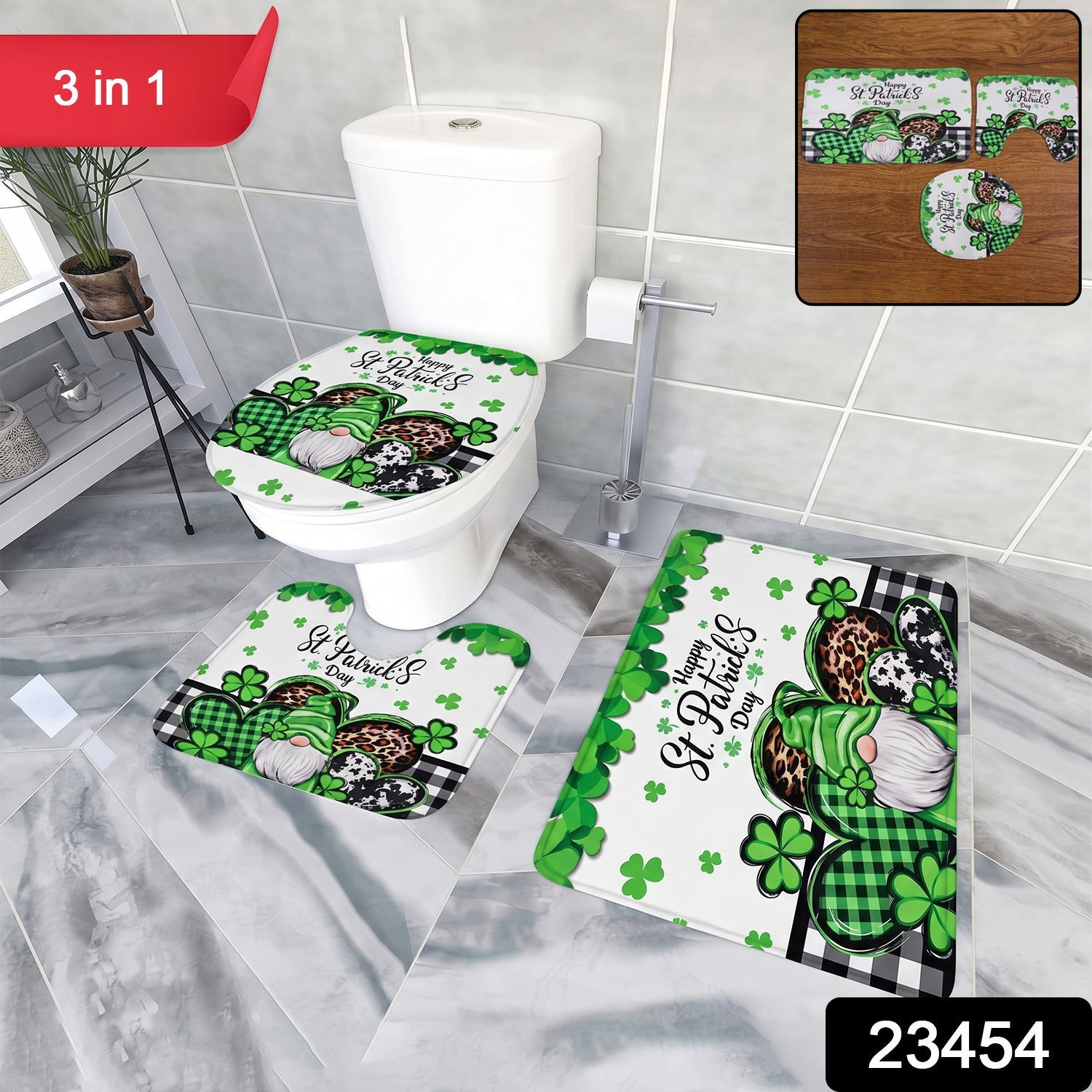 3 in 1 Bathroom Mat Set Complete Floor Coverage & Non-Slip Design - Side View
