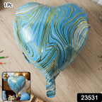Blue Marble Heart Foil Balloon Bright & Festive Party Decor - Side View