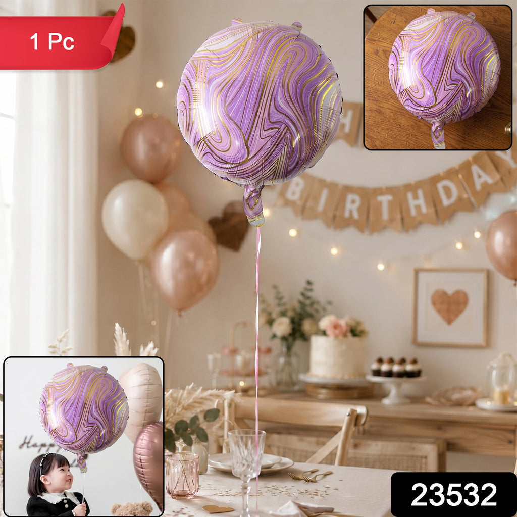 Round Marble Foil Balloon Bright Party Decoration 15cm - Side View