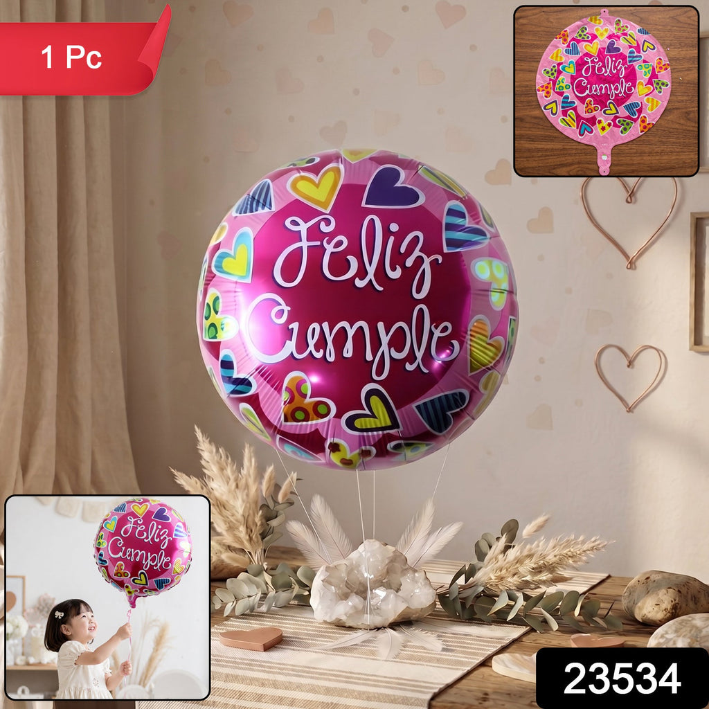 Feliz Cumple Foil Balloon Bright Colorful Birthday Decor - Side View
