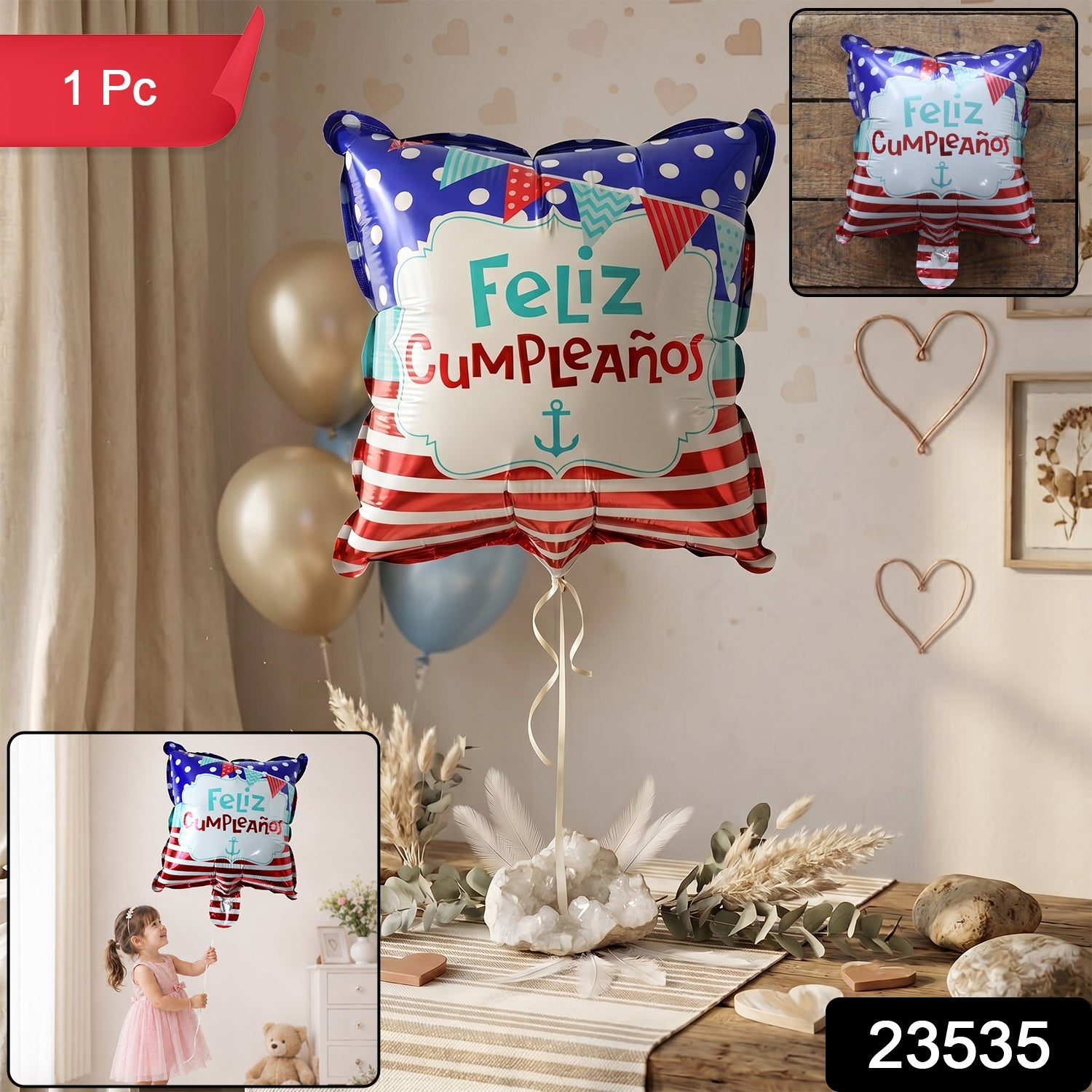 Feliz Cumpleanos Foil Birthday Balloon Bright Party Decor - Side View