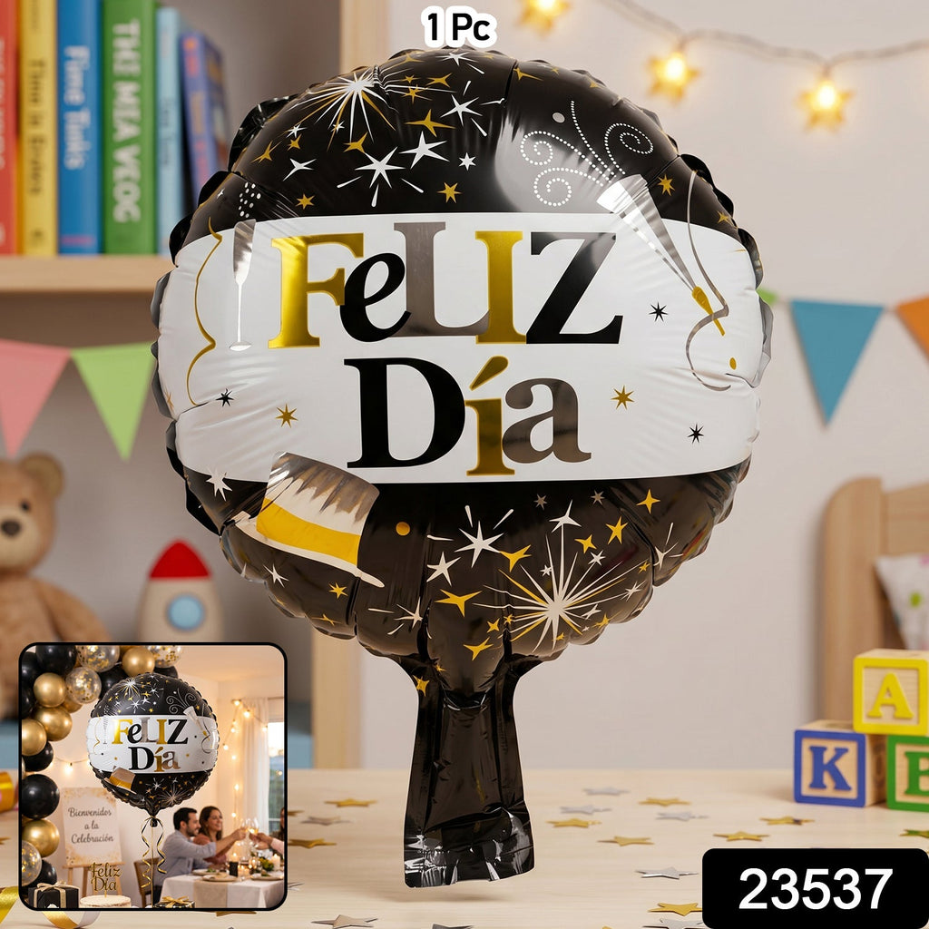 Black Gold 'Feliz Dia' Foil Balloon Bright Party Decor for Celebrations - Side View