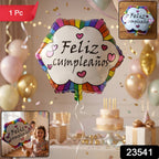 Feliz Cumpleanos Foil Balloon Vibrant Birthday Decoration - Side View