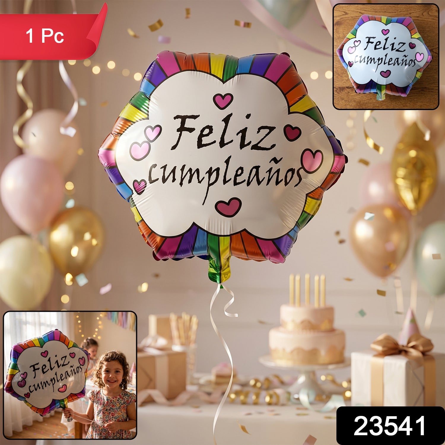 Feliz Cumpleanos Foil Balloon Vibrant Birthday Decoration - Side View