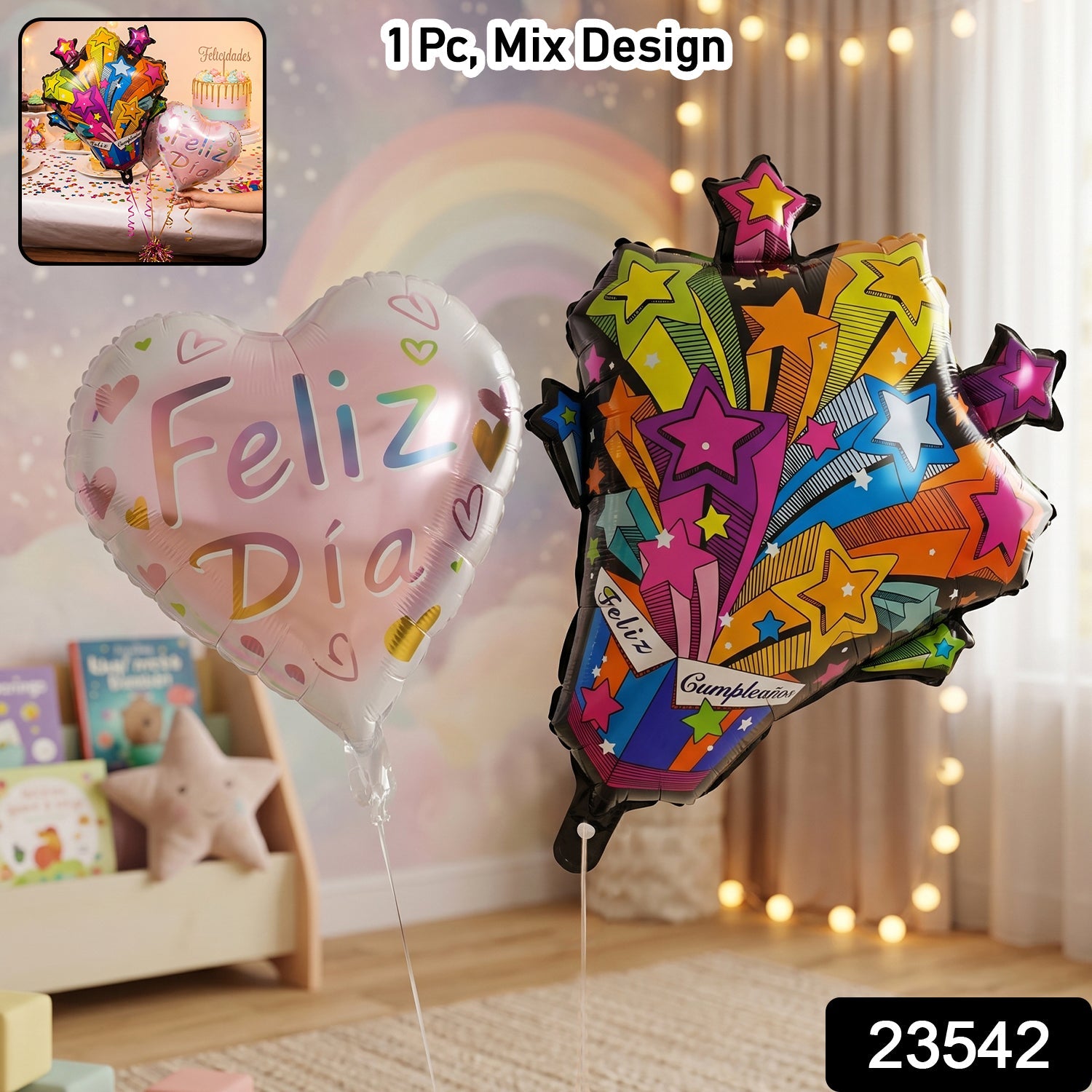 Feliz Dia Celebration Foil Balloon Vibrant Party Decor - Side View
