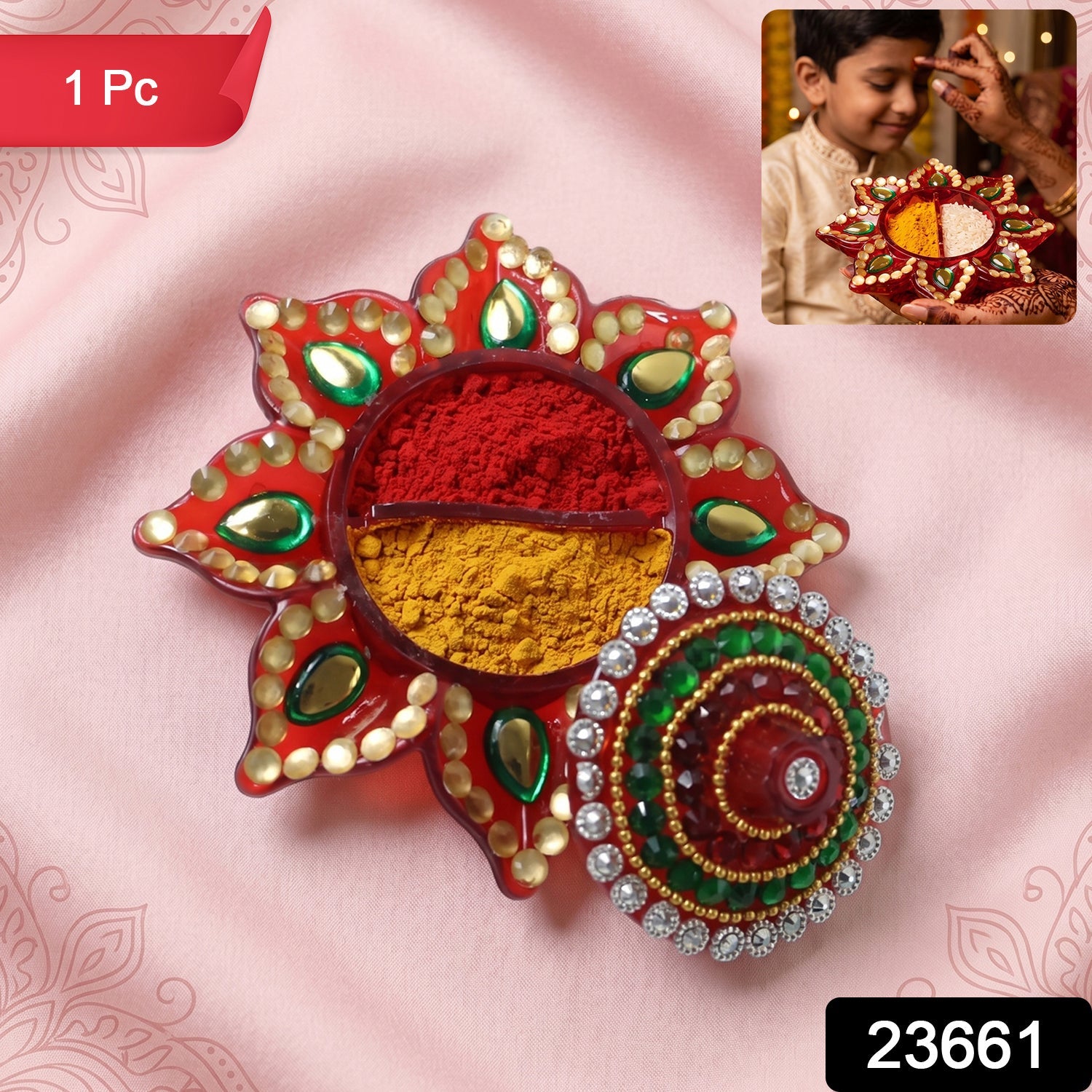 Decorative Kumkum Dani Handcrafted with Stone Work Lid