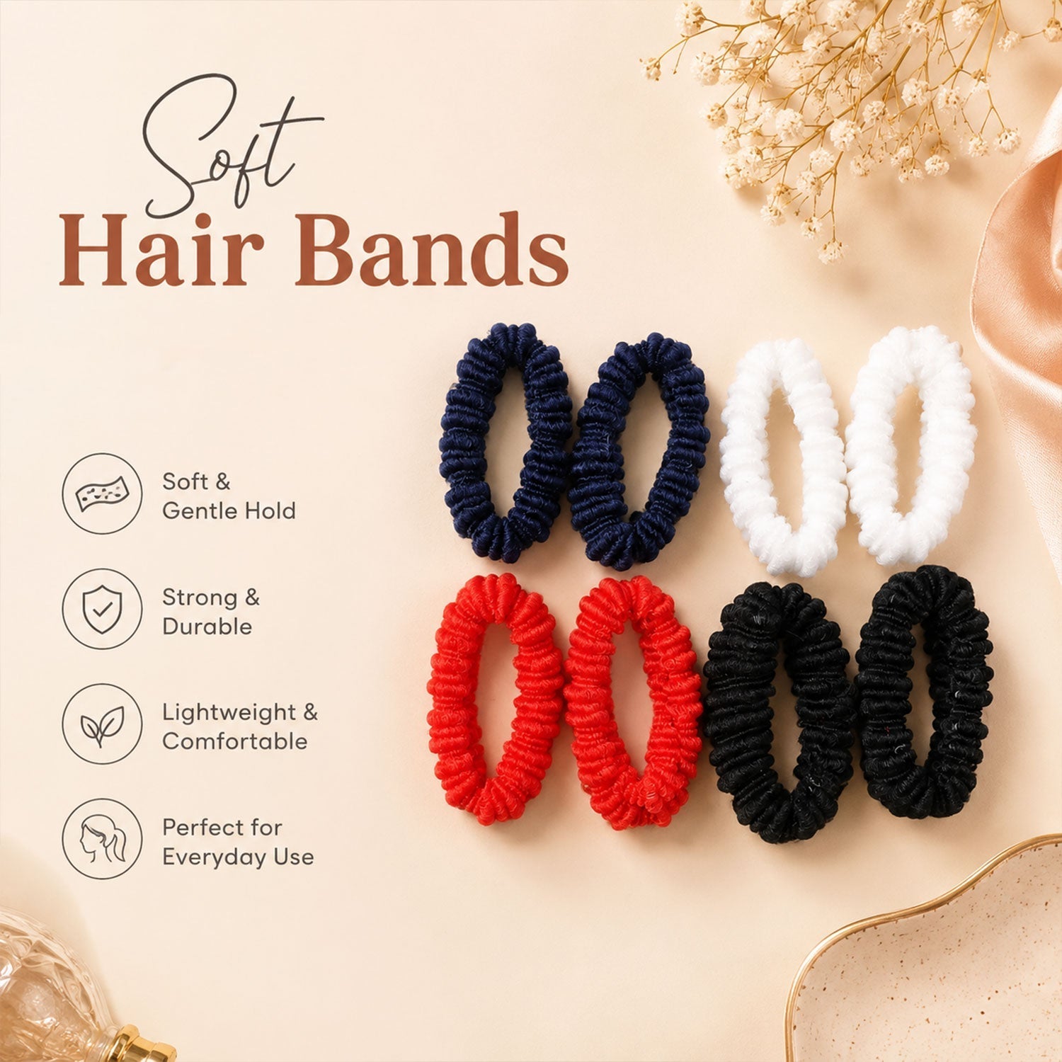 Elastic Hairband Set Gentle Grip & Vibrant Colors for All-Day Hold - Front View