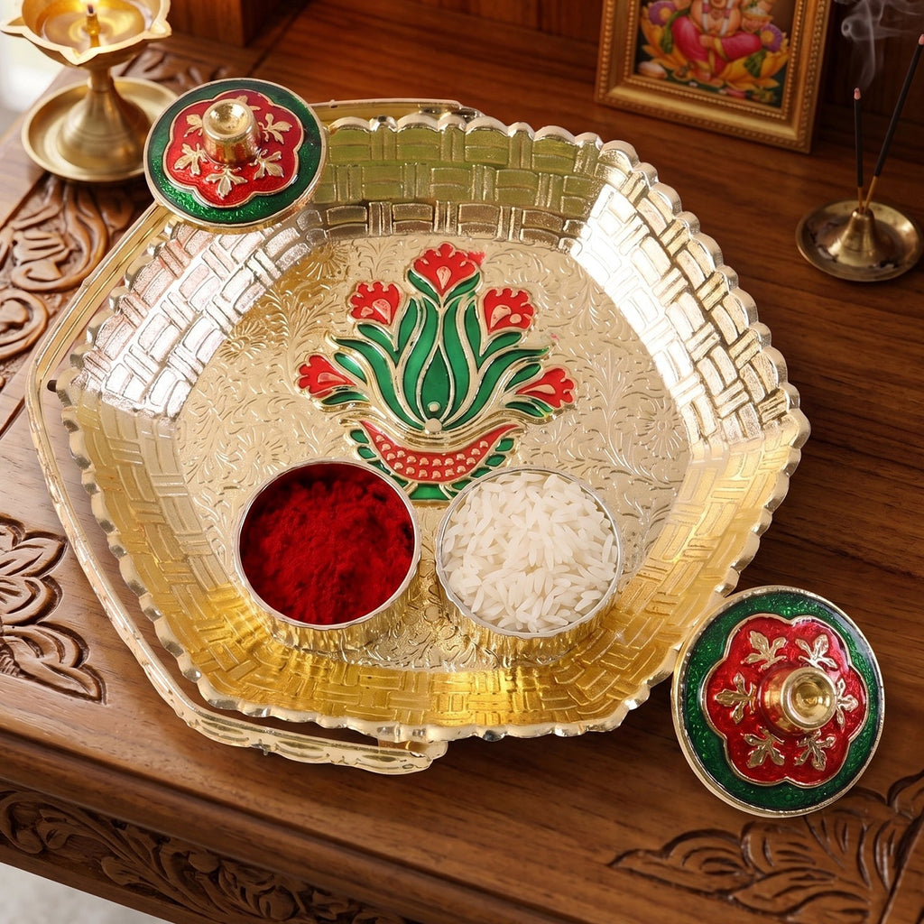 Golden Kumkum Kankavati Basket Elegant Ritual Organizer - Back View