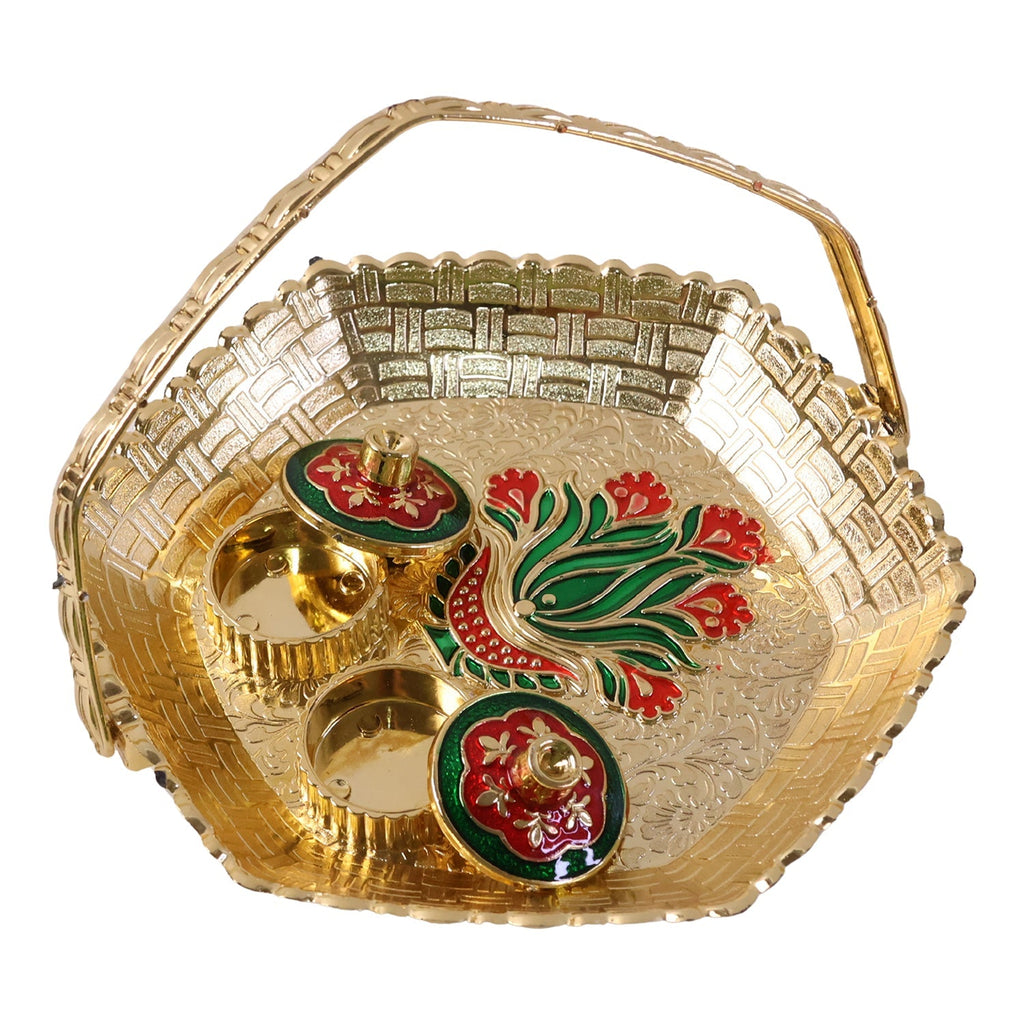 Golden Kumkum Kankavati Basket Elegant Ritual Organizer - Detail View 5