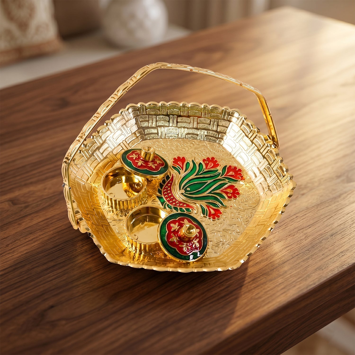 Golden Kumkum Kankavati Basket Elegant Ritual Organizer - Detail View 8