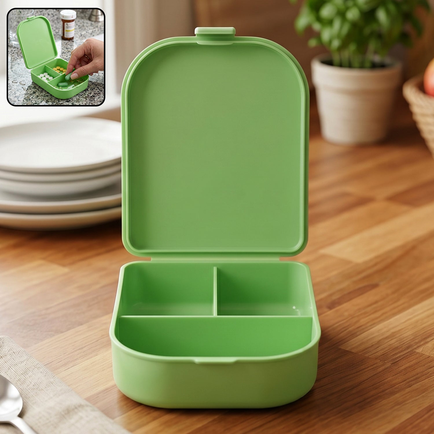 Pill Organizer Box 3 Compartments for Easy Medication Management - Front View