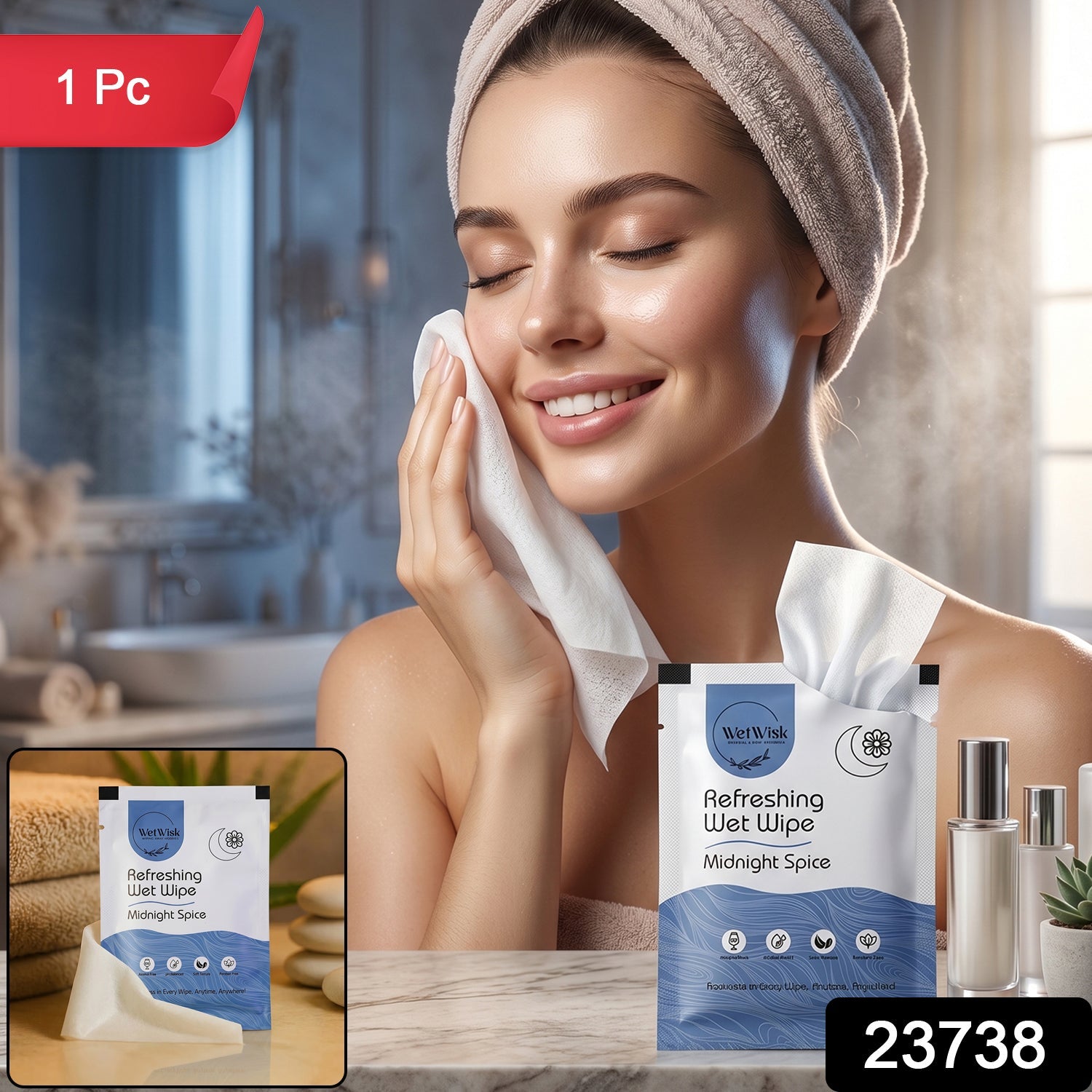 Wet Wipes Gentle Cleansing for Face, Body & Hands (1 Pc) - Side View