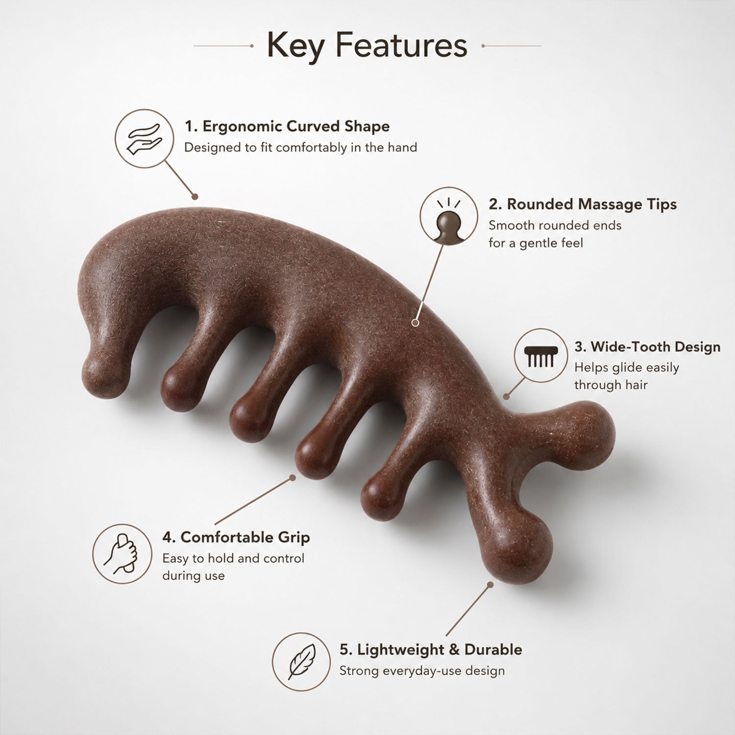 Wooden Scalp Massager Comb Promotes Hair Growth & Relaxation - Front View