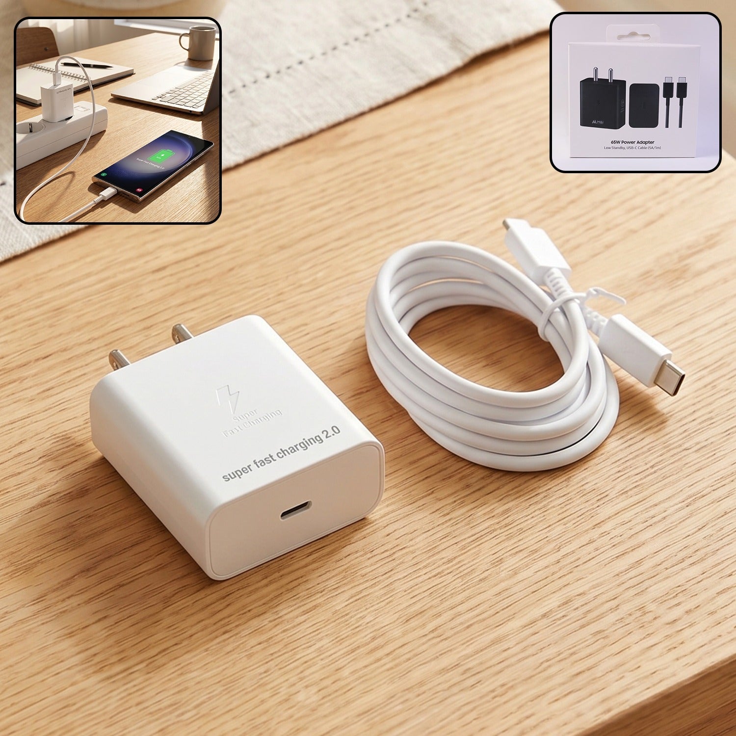 ALVENZA 65W Power Adapter – Fast Charging with Type C to Type C Cable