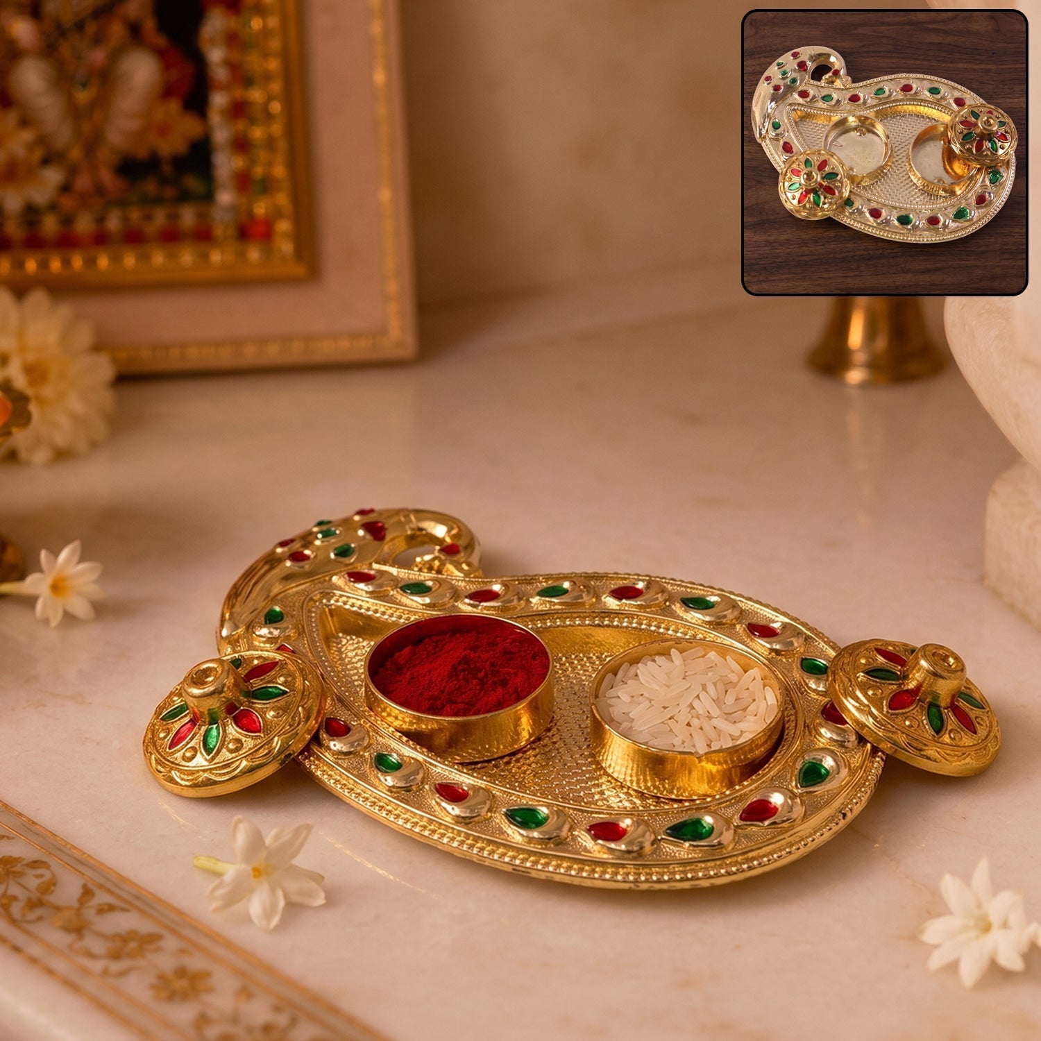Golden Kumkum Kankavati Holder Elegant Pooja Organiser