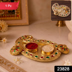 Golden Kumkum Kankavati Holder Elegant Pooja Organiser - Side View