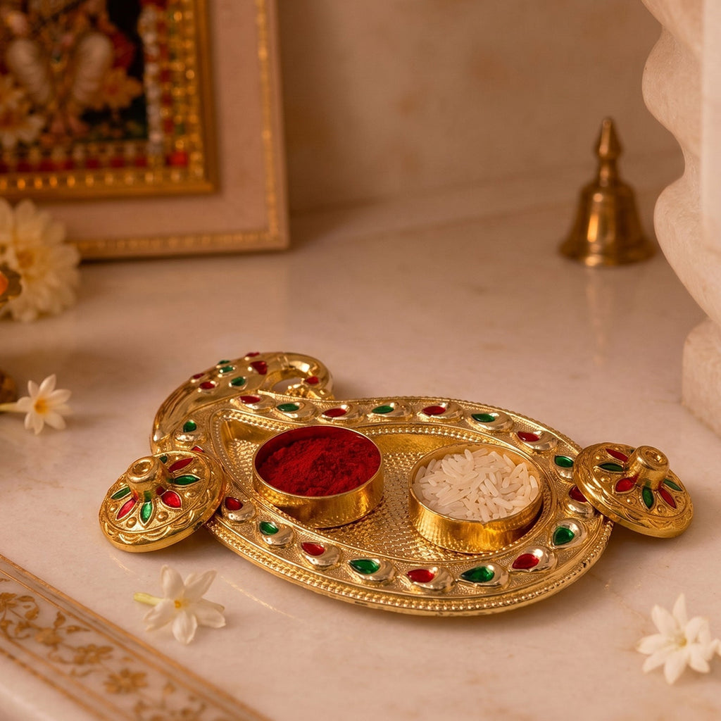 Golden Kumkum Kankavati Holder Elegant Pooja Organiser - Back View