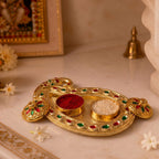 Golden Kumkum Kankavati Holder Elegant Pooja Organiser - Back View
