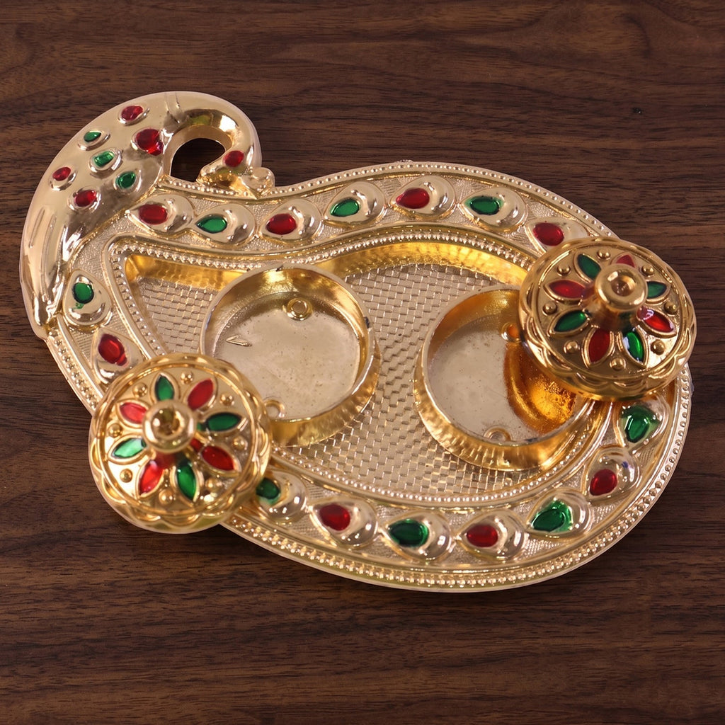 Golden Kumkum Kankavati Holder Elegant Pooja Organiser - Detail View 7