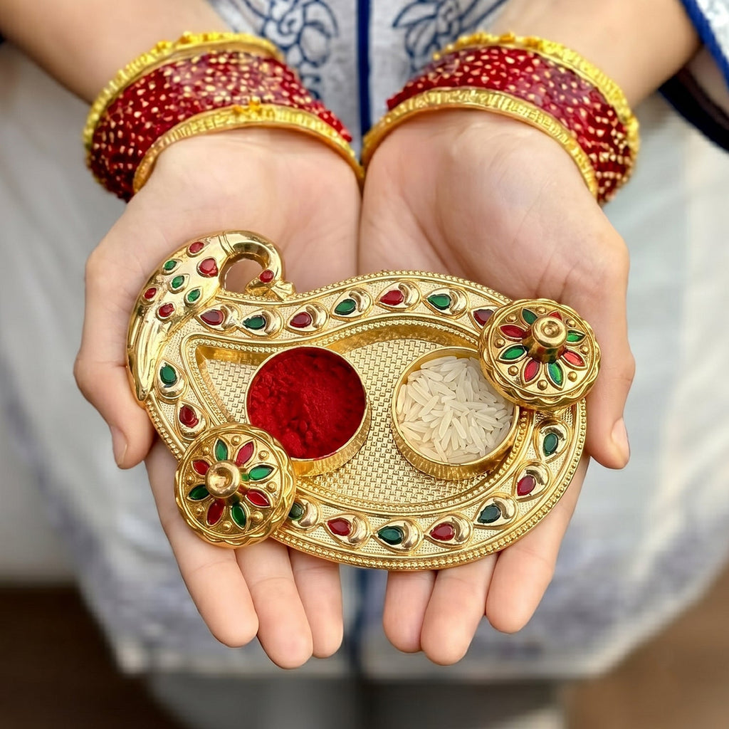 Golden Kumkum Kankavati Holder Elegant Pooja Organiser - Detail View 8