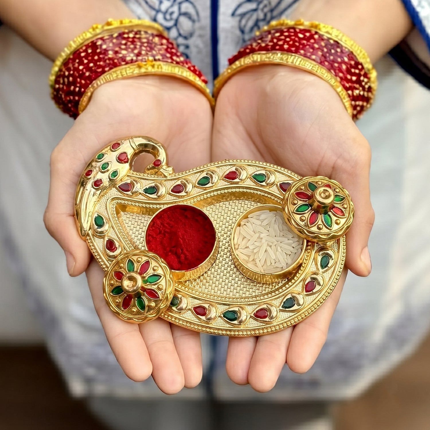 Golden Kumkum Kankavati Holder Elegant Pooja Organiser - Detail View 8