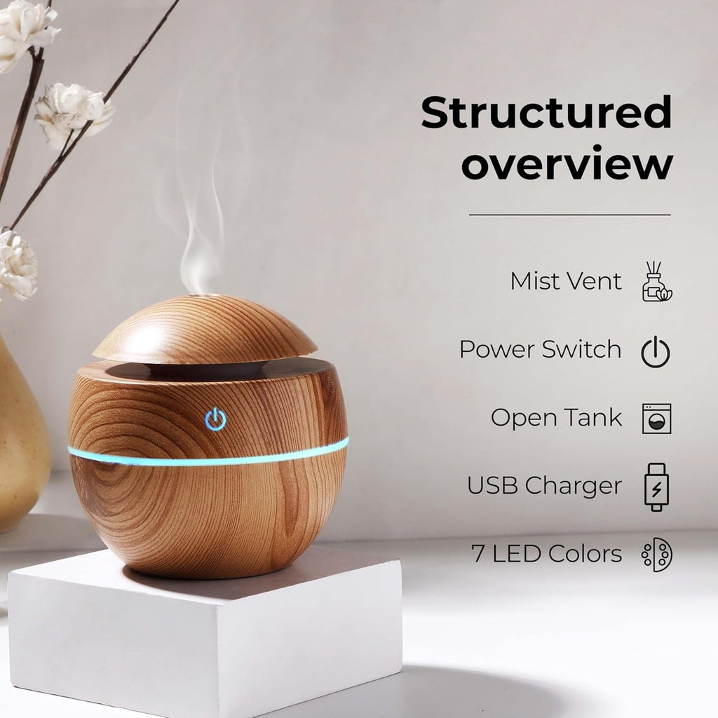 Ultrasonic Aroma Diffuser Compact 200ml with Color LED Light - Front View