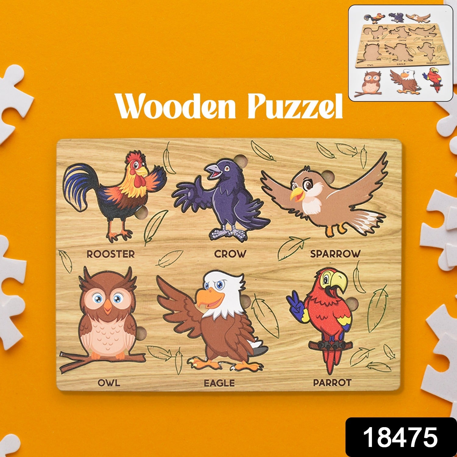 Wooden Bird Puzzle Educational Board for Kids | Inventive Play - Side View