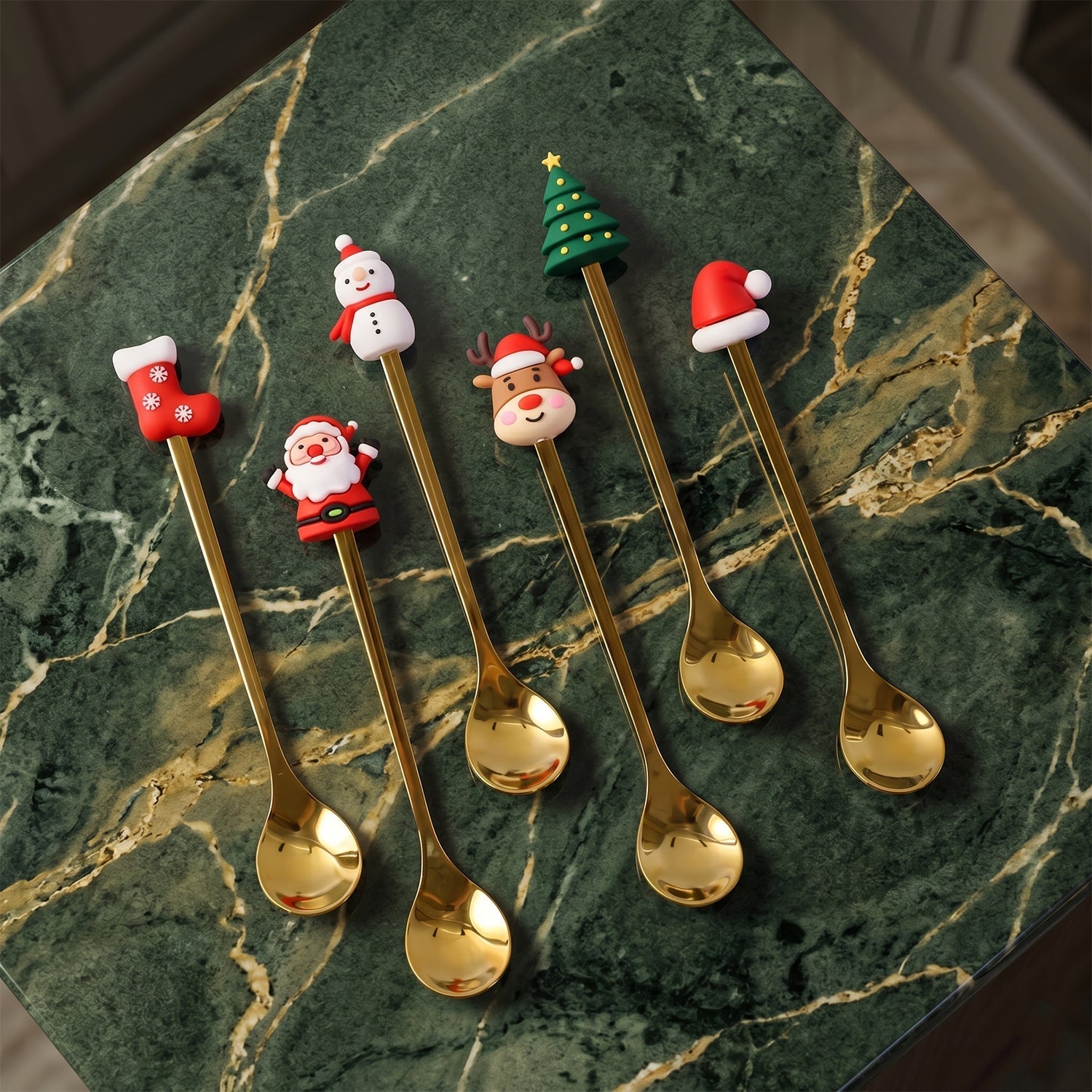 Golden Cartoon Spoon Set Stylish & Durable Tableware - Front View
