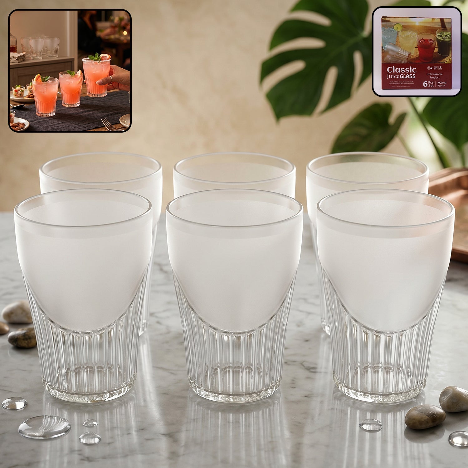Unbreakable Plastic Juice Glass Set Safe & Stylish Drinkware for Home - Front View