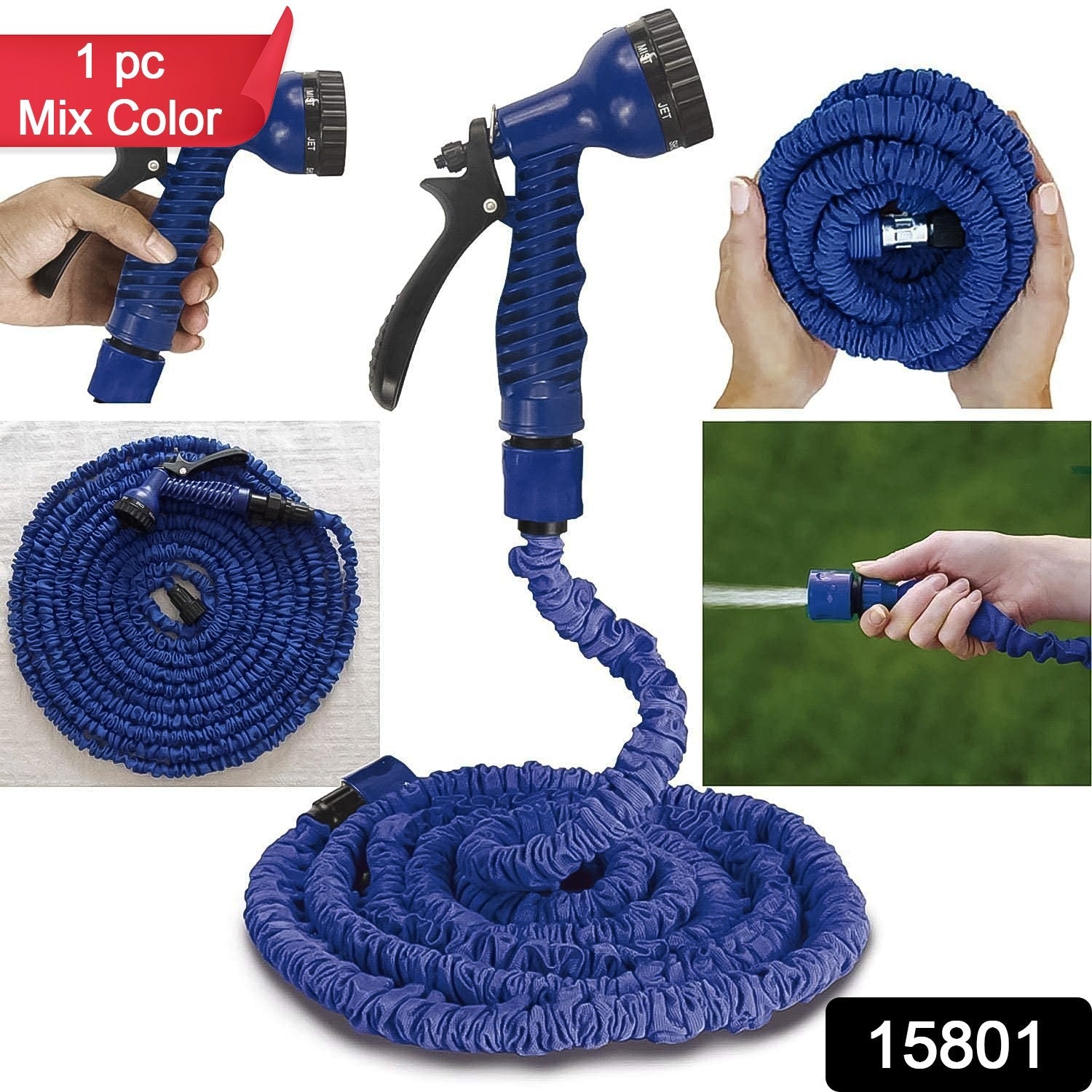 Expandable Garden Hose 4m with Spray Gun - Side View