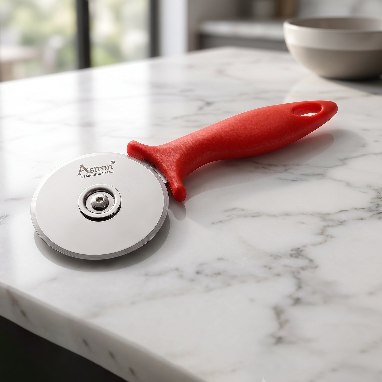 Stainless Steel Pizza Cutter Sharp Slicer with Comfortable Handle - Front View