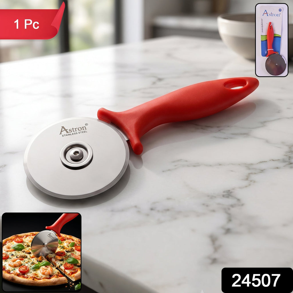 Stainless Steel Pizza Cutter Sharp Slicer with Comfortable Handle - Side View