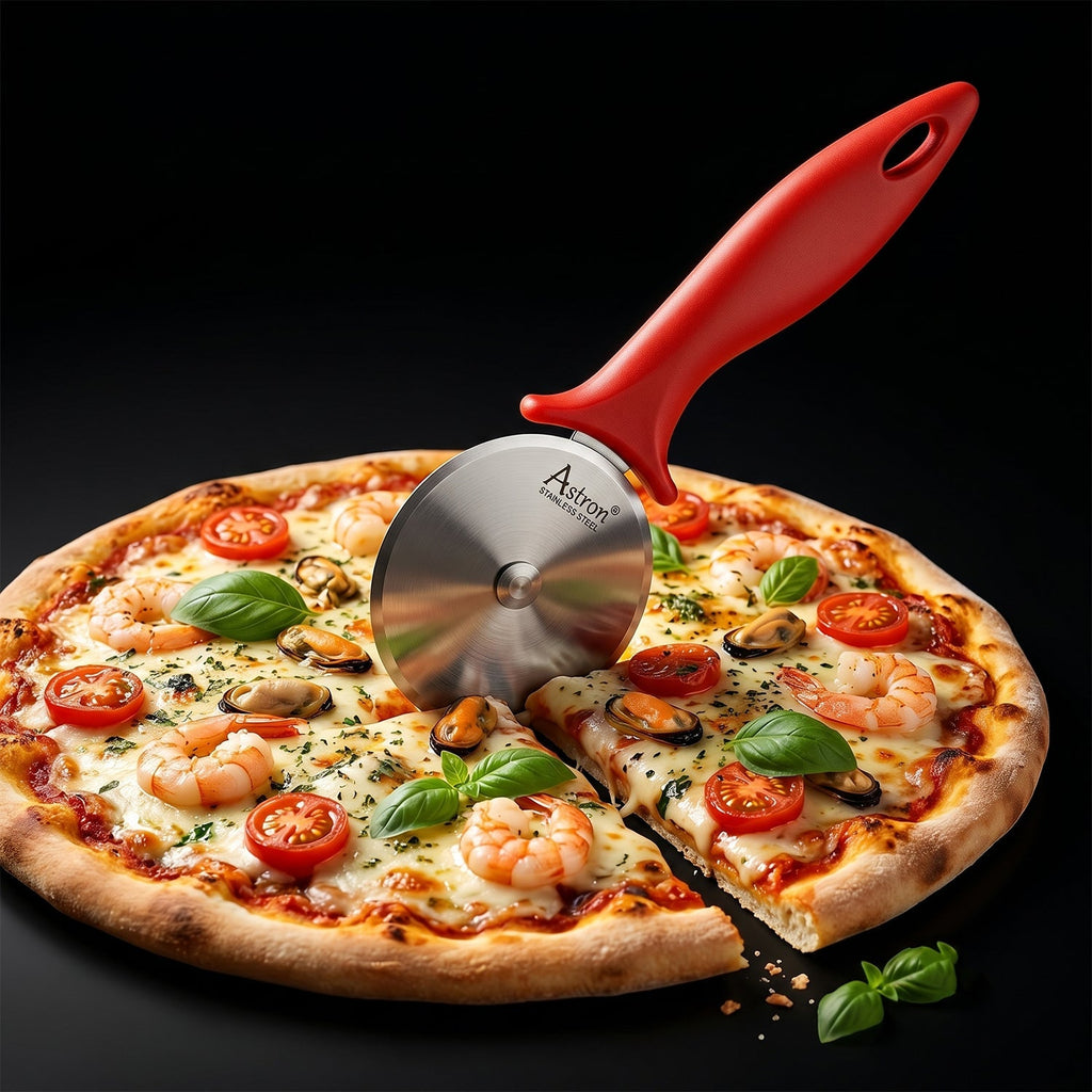 Stainless Steel Pizza Cutter Sharp Slicer with Comfortable Handle - Back View
