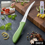 Kitchen Utility Knife Sharp, Curved Serrated Blade for Precise Cutting - Side View