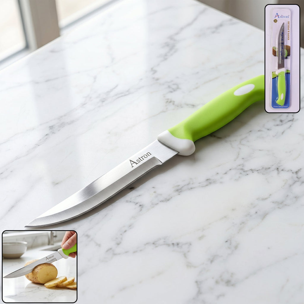 Kitchen Utility Knife Sharp Stainless Steel Blade & Ergonomic Handle - Side View