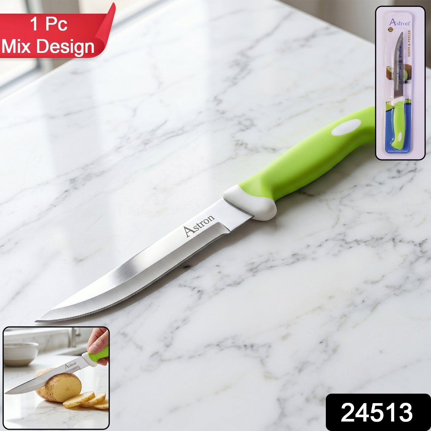 Kitchen Utility Knife Sharp Stainless Steel Blade & Ergonomic Handle - Front View