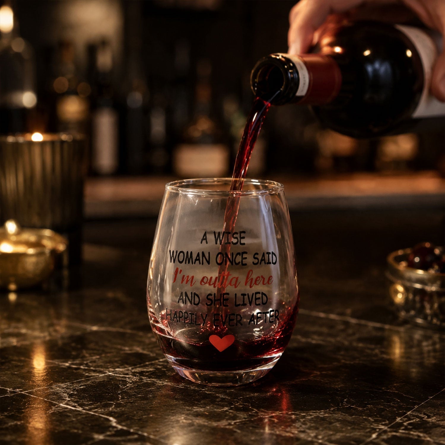Printed Quote Stemless Glass Tumbler - Fun & Elegant Drinkware - Front View