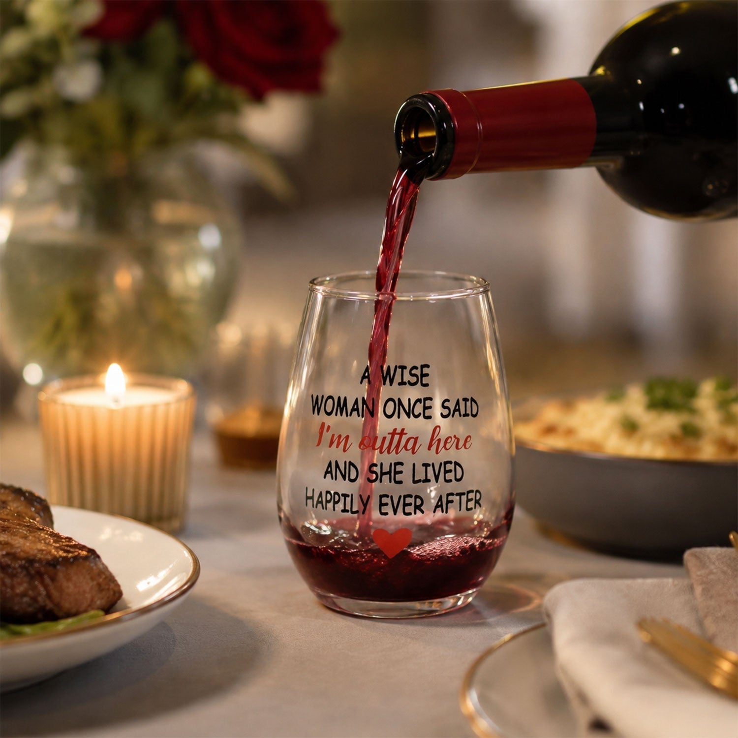 Printed Quote Stemless Glass Tumbler - Fun & Elegant Drinkware - Back View