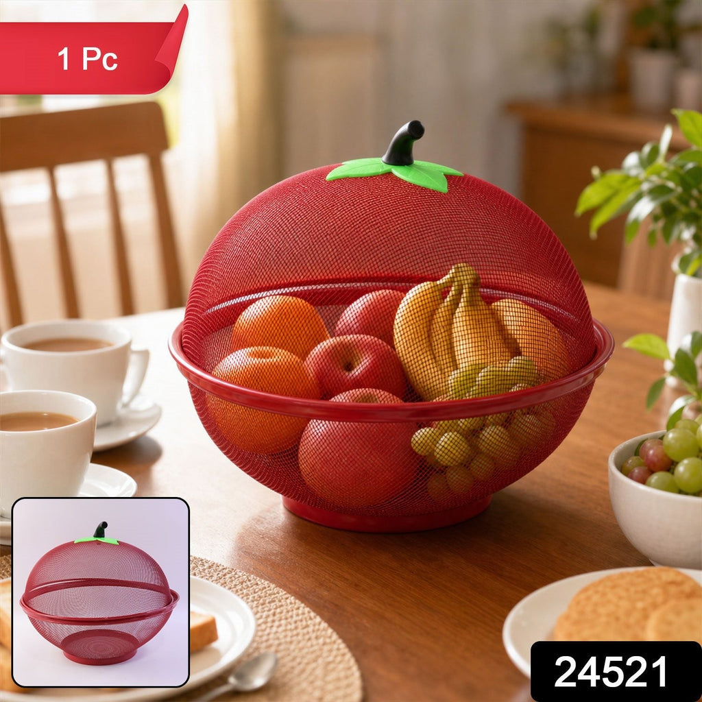 Apple Shaped Metal Net Fruit Basket Stylish Kitchen Storage - Side View