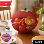 Apple Shaped Metal Net Fruit Basket Stylish Kitchen Storage - Side View