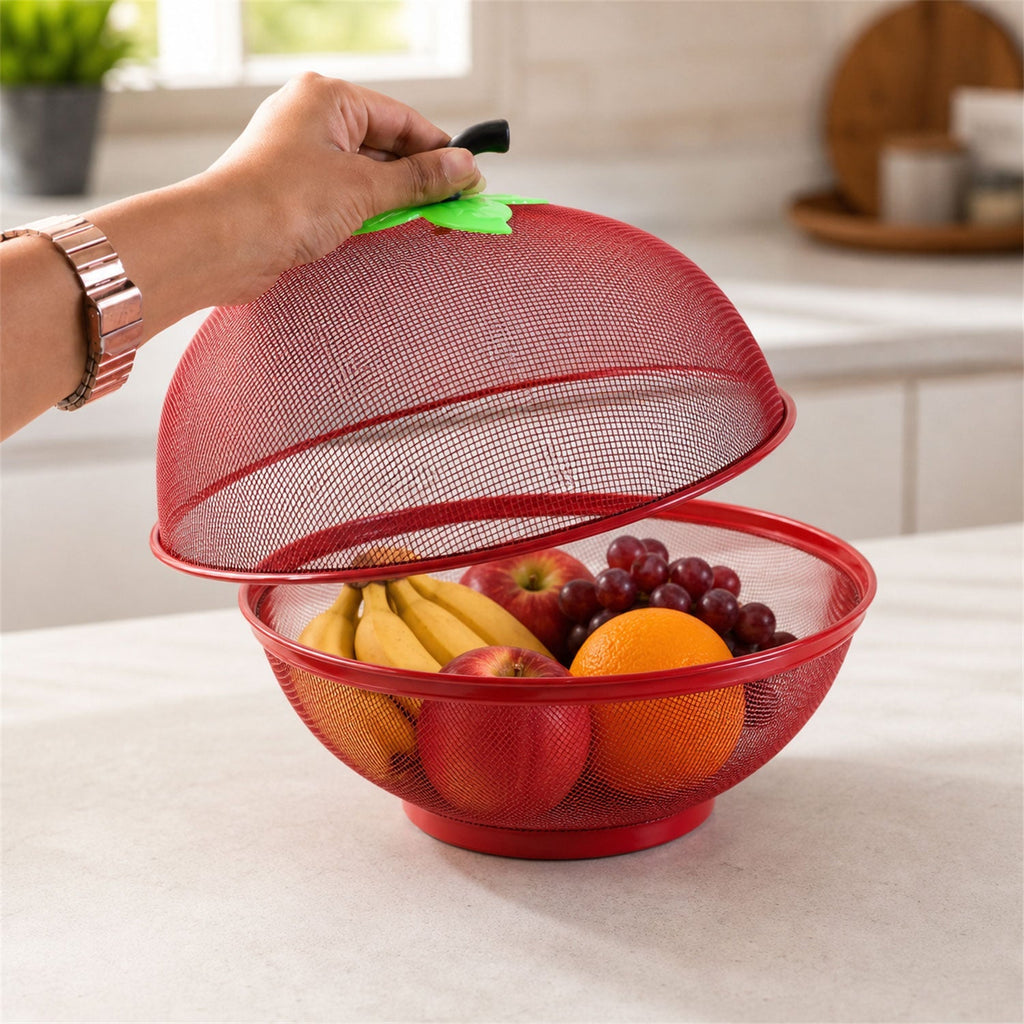 Apple Shaped Metal Net Fruit Basket Stylish Kitchen Storage - Back View